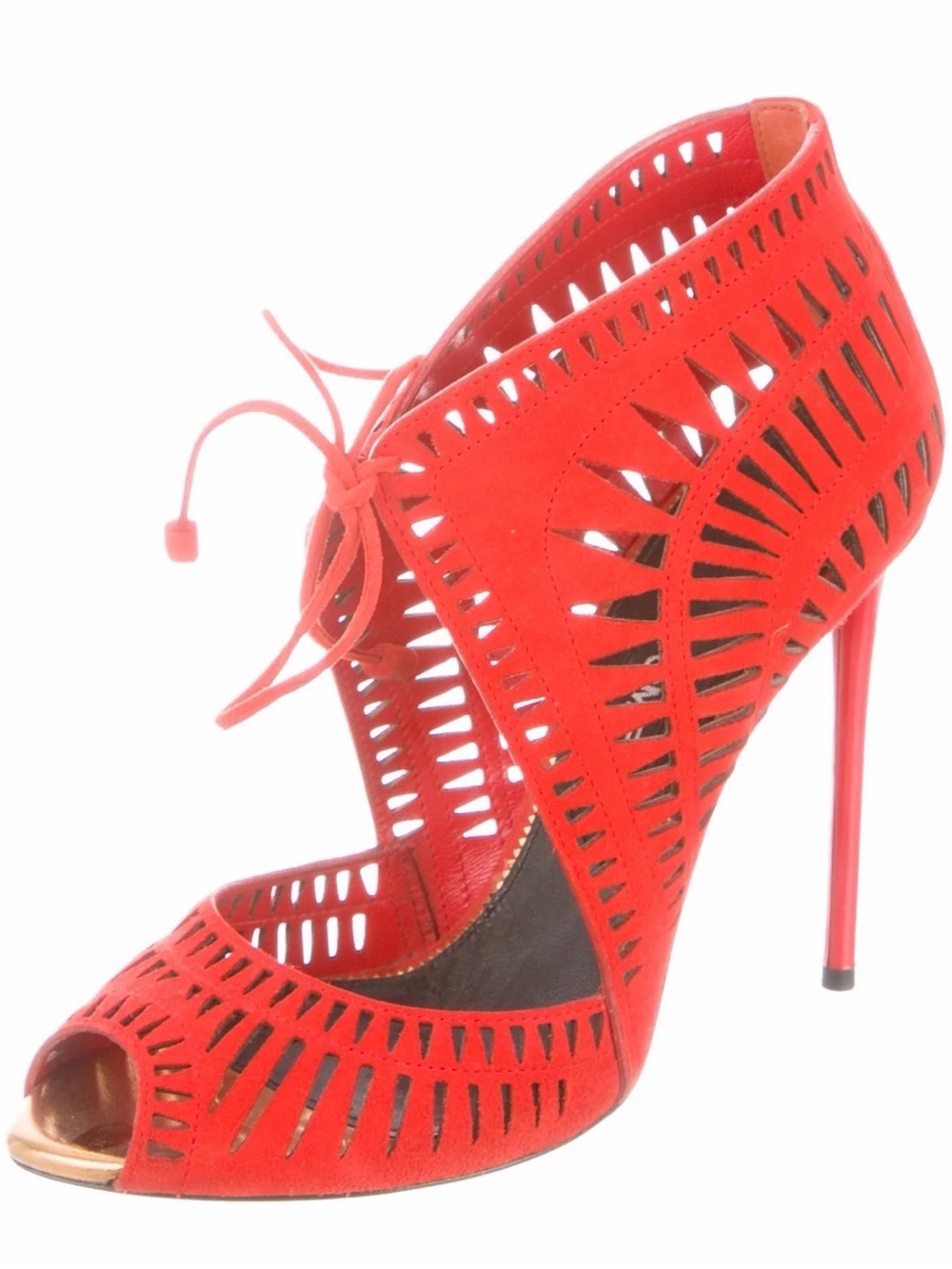 Tom Ford Red Laser-Cut Peep-Toe Lace-Up Stiletto